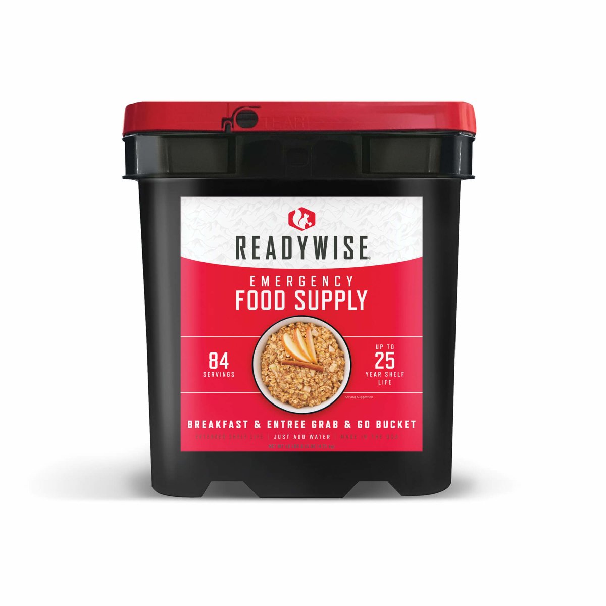 84 Serving Breakfast & Entree Grab & Go Bucket - ReadyWise at Uppercut Tactical